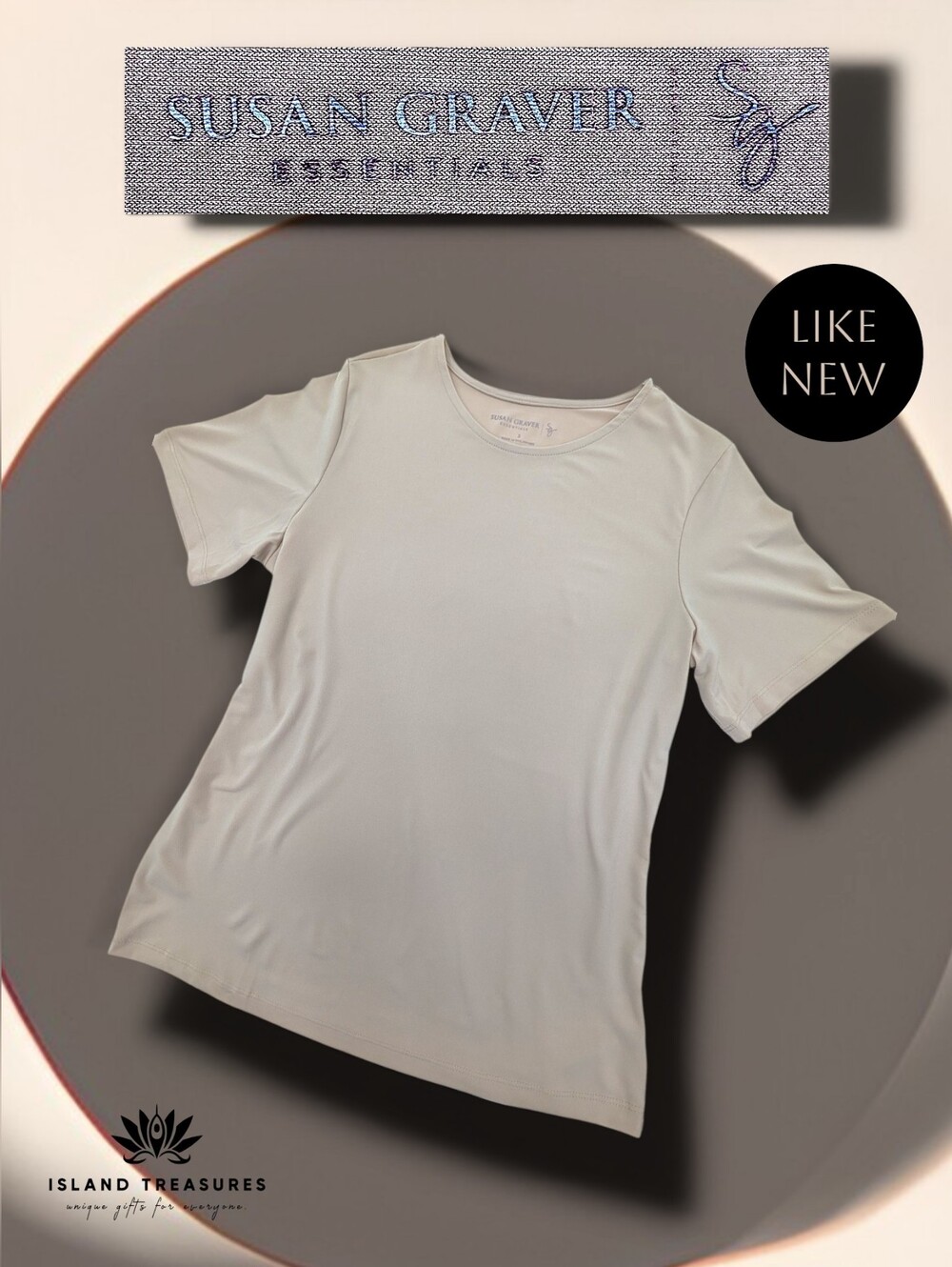 Susan Graver Essential Sz S Women Taupe Liquid Soft Knit Short Sleeve Top Shirt